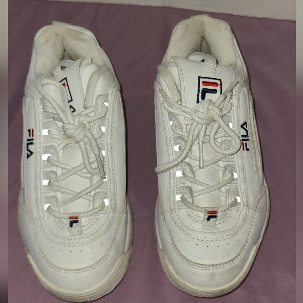 Fila Women's Shoes Fw02945-111 Leather Lace Up, White W/ Red Trim , Size 3